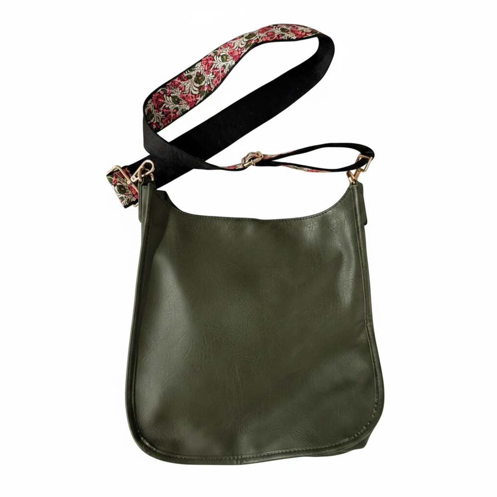 Ah-dorned Vegan Leather Crossbody Bag with Floral Guitar Strap
